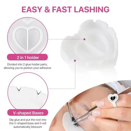 Miniatura 3 de Pretty memory - Anillos de pegamento para extensiones de pestañas, 100 unidades, anillos de pestañas inteligentes, con forma de corazón, soporte