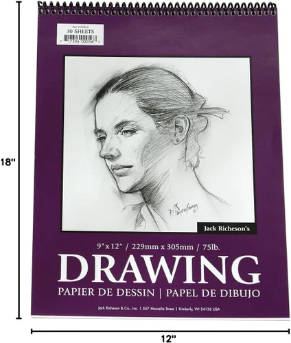 Miniatura 2 de Jack Richeson Bloc de papel de dibujo de 12 pulgadas por 18 pulgadas, espiral de 30 hojas