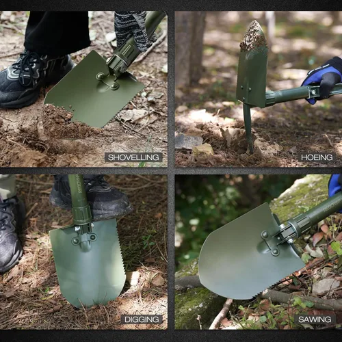 Miniatura 7 de REDCAMP - Pala plegable militar de 23" para campamento con cubierta, pala portátil con acero de alto manganeso, herramienta táctica para cavar