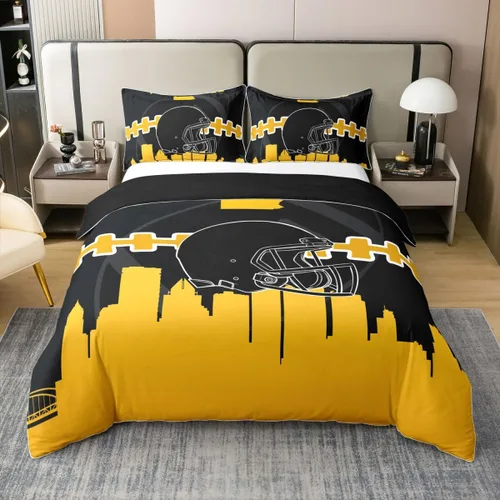 Miniatura 17 de Erosebridal Juego de funda de edredón de fútbol 100% algodón, para niños y niñas, funda de edredón, juegos de cama de rugby con 1 funda de almohada