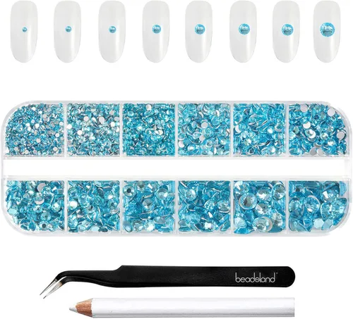 Miniatura 29 de Beadsland Diamantes de imitación para maquillaje, 8 tamaños, 2500 unidades de diamantes de imitación de cristal con parte trasera plana, gemas