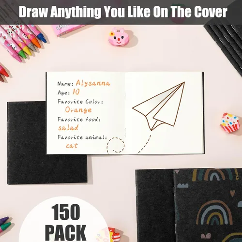 Miniatura 2 de Thenshop Paquete de 150 mini cuadernos a granel pequeños de bolsillo en blanco para niños de 4 x 4 pulgadas, diarios sin forro, cuadernos