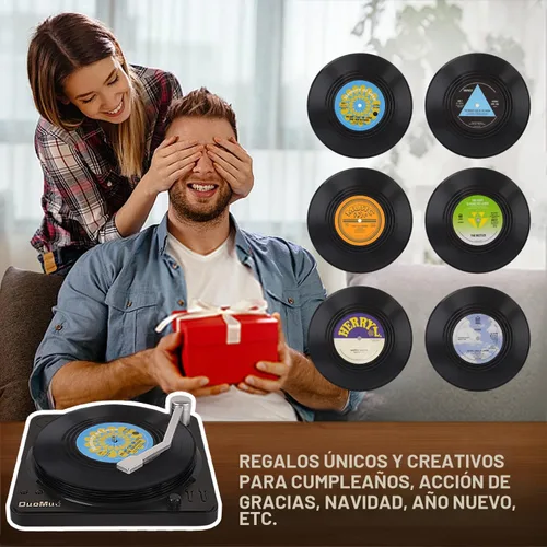Miniatura 4 de Divertidos posavasos retro para bebidas con soporte para reproductor de vinilo, juego de 6 posavasos de elefante blanco para amantes de la música