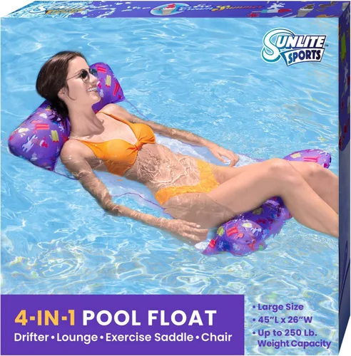 Sunlite Sports - Flotador de agua inflable de 114 x 89 pulgadas, balsa flotante para piscina, playa y lago, colchón de descanso más cómodo, flotador