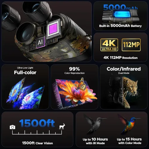 Miniatura 3 de Gafas de visión nocturna, lentes infrarrojos 4K HD a todo color, prismáticos de visión nocturna para caza con tarjeta TF de 64 GB, regalo