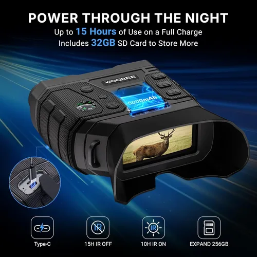 Miniatura 7 de Gafas de visión nocturna, prismáticos de visión nocturna 4K para adultos, foto de 36 MP, batería recargable de 5000 mAh, rango de 1300 pies, zoom