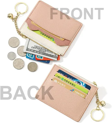 Miniatura 30 de Tarjetero delgado con bloqueo RFID, billetera de bolsillo pequeño, con cremallera Keychian para monedero, monedero y tarjetero para mujeres y hombres