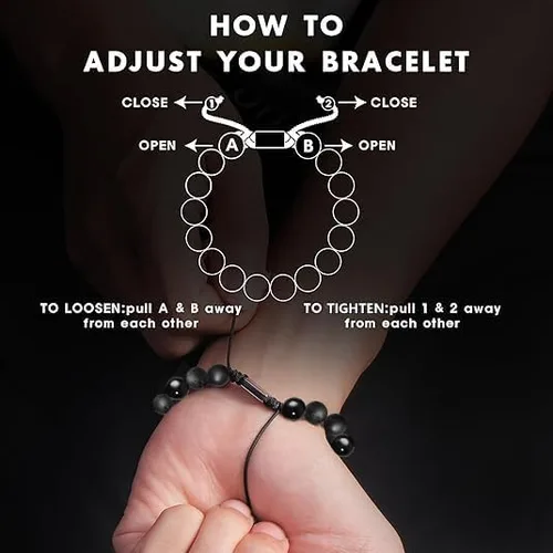 Miniatura 6 de Pulseras de cuentas negras para hombres y niños 0.236 in de obsidiana ónix cuentas de lava para hombre conjunto de pulseras para hombre - Genial