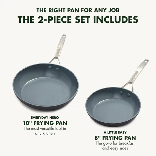 Miniatura 3 de GreenPan Paris Pro - Juego de sartenes antiadherentes de cerámica anodizada dura, de 8 y 10 pulgadas, sin PFAS, apto para lavavajillas, tapa gris