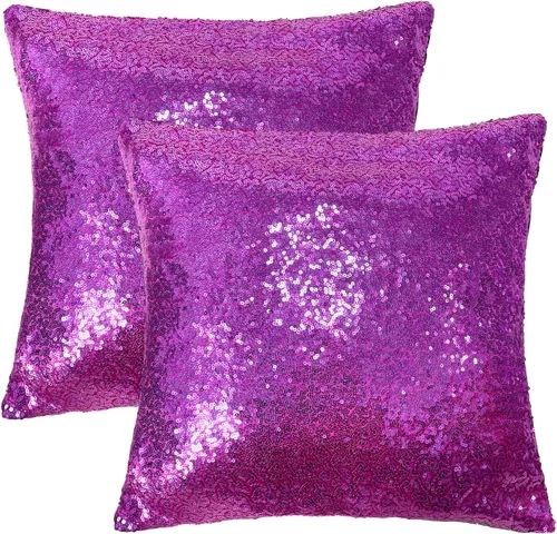 Miniatura 4 de iMaylex Juego de 2 fundas de almohada decorativas cuadradas brillantes con lentejuelas para Pascua, fiesta lumbar, otoño, boda, Navidad, Año Nuevo