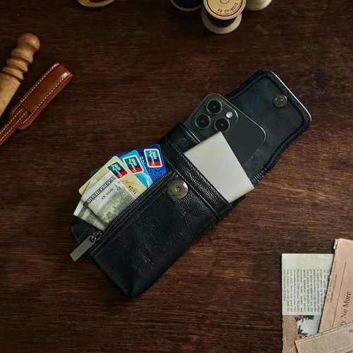 Miniatura 4 de Funda de cuero genuino para teléfono celular para cinturón, funda para cinturón para iPhone 17 Pro Max 16 Pro Max 15 Pro Max 14 Pro Max Samsung Negro