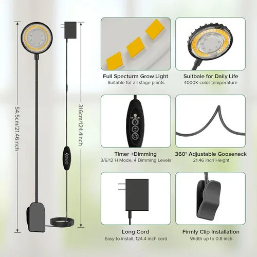 Miniatura 2 de Luces de cultivo para interiores, luces de plantas con clip para cultivo en interiores, lámpara LED de crecimiento de plantas de espectro completo