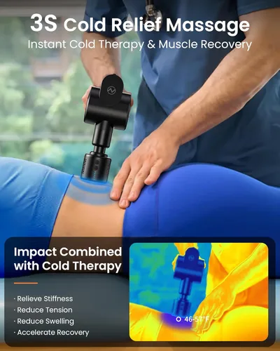 Miniatura 5 de NAPRE Pistola de masaje con calor y cabeza fría, masajeador de espalda de percusión de tejido profundo para alivio del dolor muscular/cuello/cuerpo