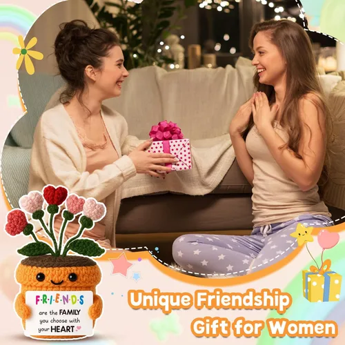 Miniatura 6 de MAMAGIFTREE Regalo de amistad para la mejor amiga - Flor de corazón de ganchillo hecha a mano y peluche con linda tarjeta de mensaje - Regalo