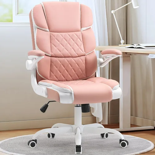 Miniatura 9 de SEATZONE Silla de escritorio de oficina cómoda con reposabrazos abatibles, cómoda silla de escritorio ejecutiva de lino con respaldo medio, altura