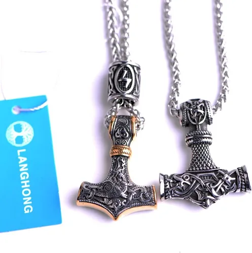 Miniatura 6 de Collar de martillo de Thor vikingo nórdico Mjolnir para hombre, joyería de talismán