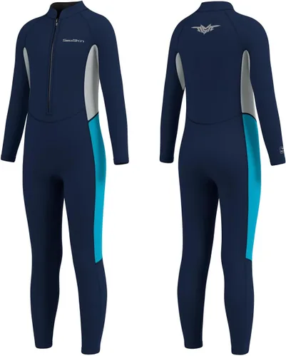 Seaskin - Traje de neopreno para niños, 2mm con cremallera frontal, traje de baño completo para buceo, trajes térmicos para niños y niñas Azul