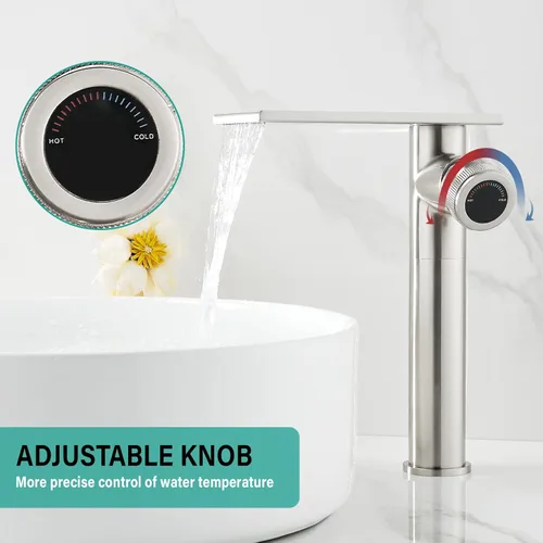 Miniatura 6 de becola Grifo Moderno de Lavabo de Baño, Grifo Alto para Lavabo de Baño, Grifo de Lavabo de Cuerpo en Níquel Cepillado, Grifo de Orificio Único