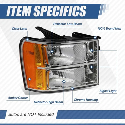 Miniatura 2 de Auto Dynasty Conjunto de faros delanteros compatible con GMC Sierra 1500 2500HD 3500HD 2007-2014, reemplazo de faros halógenos del lado derecho