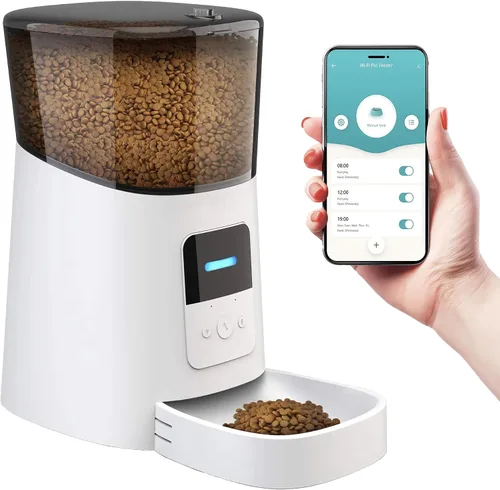 Miniatura 10 de Comedero automático para gatos, comedero automático para mascotas de 4 litros para gatos y perros pequeños, dispensador de alimentos secos con negro