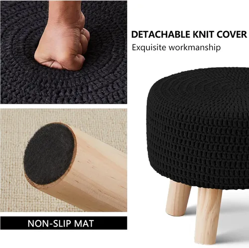 Miniatura 6 de Wimarsbon Otomanos Pequeños, 100% Puf Otomano Tejido a Mano, Reposapiés Redondo con 4 Patas de Madera Antideslizante, Puf Boho de Cuerda de Algodón