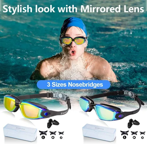 Miniatura 7 de Keary Paquete de 2 gafas de natación antivaho para adultos, jóvenes y niños mayores de 6 años, gafas de triatlón impermeables contra los rayos UV
