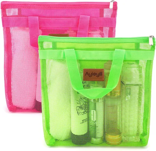Miniatura 9 de Hommtina 2 bolsas de malla de ducha de secado rápido para colgar artículos de tocador y baño organizador para viajes y natación con cremallera
