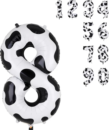 Miniatura 11 de Globos con estampado de vaca de 40 pulgadas, globo de número 0 blanco y negro con temática de vaquera, suministros de decoración de fiesta