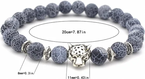 Miniatura 4 de Pulsera unisex de 0.315 in de roca volcánica chapada en oro de pantera de leopardo con cuentas de Buda, piedra natural, antiansiedad, difusor
