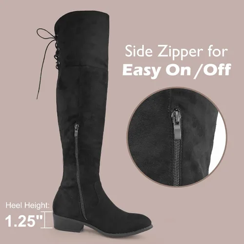 Miniatura 5 de Hawkwell Botas de moda altas hasta el muslo para mujer sobre la rodilla, botas de tacón bajo negro