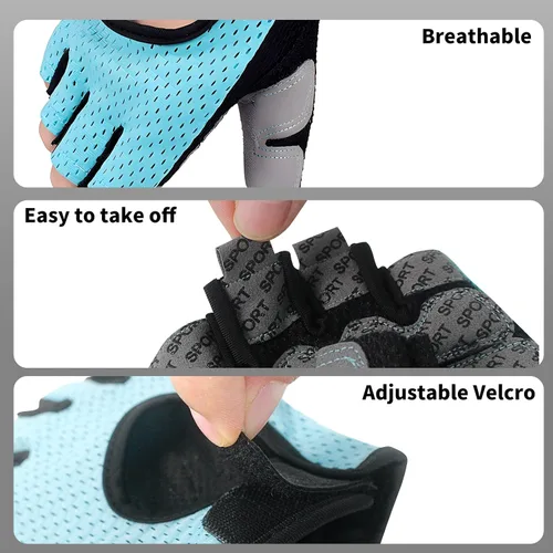 Miniatura 4 de Guantes de ciclismo para hombres y mujeres, sin dedos, transpirables, guantes de ciclismo antideslizantes que absorben los golpes, acolchados