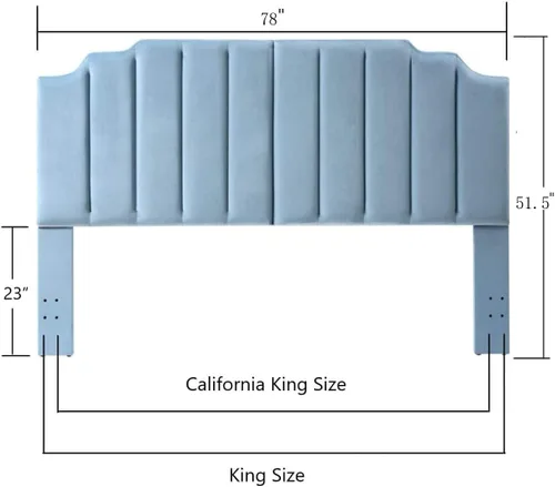Miniatura 2 de 24KF - Cabecera tapizada de terciopelo Seaglass tamaño King con diseño moderno de canales verticales, Cabecera California King con borde superior