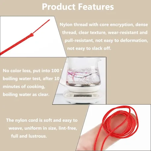 Miniatura 4 de Cuerda de nailon para pulseras, cordón de nailon de 0.8 mm, cordón de nudo chino de 109 yardas para hacer joyas, abalorios, collares, pulseras