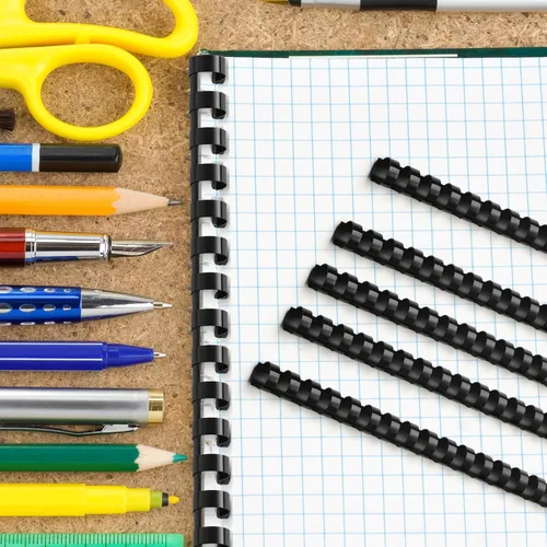 Miniatura 7 de Yunsailing Paquete de 150 peines de plástico para encuadernación de plástico, 19 anillos de encuadernación con espiral, tamaño carta, para Negro