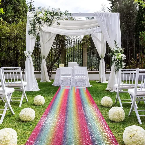 Miniatura 12 de ShiDianYi Camino de pasillo azul para boda, 15 x 2 pies, moderno, tela de malla con lentejuelas y purpurina azul bebé con lentejuelas