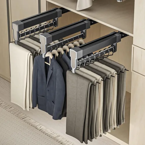 Miniatura 4 de Perchero extraíble para pantalones, práctico almacenamiento, ahorro de espacio, ordenado y la ropa no se arruga (riel de peligro-400, gris)