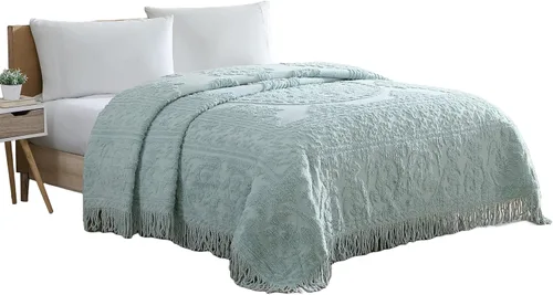 Miniatura 12 de Beatrice Home Fashions Colcha de Chenilla con Medallón, Full, Blanco