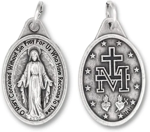 Miniatura 2 de Caritas et Fides Paquete de 25 medallas milagrosas a granel (1 pulgada, plata oxidada), hechas en Italia – Colgante de María para collar, colgante