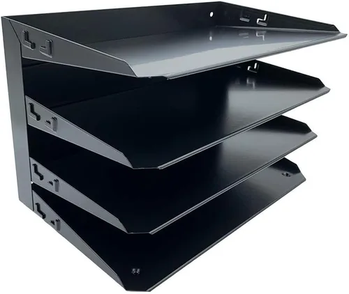 Miniatura 2 de Huron Organizador de carpetas de archivos legales horizontales de escritorio con 4 ranuras, bandeja de almacenamiento para cartas, acero negro
