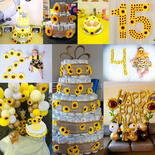 Miniatura 6 de UKELER Girasoles artificiales amarillos de 23 pulgadas de altura, flores falsas hechas a mano con tallos de girasoles para decoración de bodas