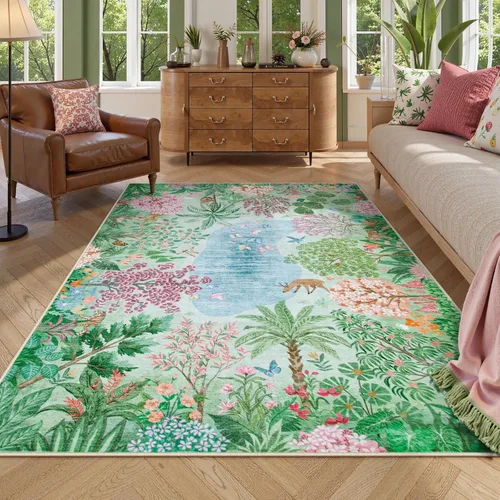 Miniatura 14 de Lahome Alfombra de Otoño Selva 5 x 7 pies para sala de estar y dormitorio, lavable a máquina, alfombra suave de atardecer para niños para sala