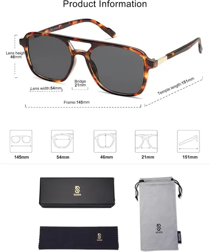 Miniatura 5 de SOJOS Lentes de sol estilo aviador retro para mujeres y hombres, rectángulos de moda SJ2202