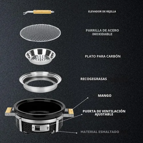Miniatura 2 de ONLYFIRE GRILLS Parrilla de carbón Hibachi de cerámica con elevador de rejilla, parrilla Yakitori portátil de 14 pulgadas con rejilla de acero
