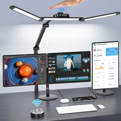 Miniatura 10 de Syrinx - Lámpara de escritorio LED para oficina en casa, lámpara de escritorio de arquitecto con abrazadera, control por gestos/cable, luz
