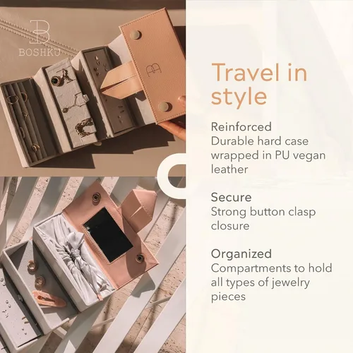 Miniatura 7 de Joyero organizador de joyas de viaje Lujoso organizador de viaje compacto con soporte para collares, organizador de aretes, soporte para anillos