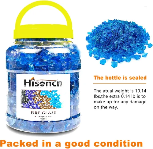 Miniatura 7 de Hisencn 1/2 pulgada 10-libras mezclado hoguera de vidrio para interior y exterior chimeneas de gas de vidrio de fuego, cuencos de fuego, jardín Azul