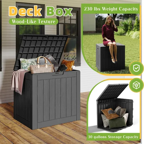Miniatura 4 de Caja de almacenamiento para exteriores de 30 galones, impermeable, caja de resina para terraza, con cerradura, para muebles de patio, jardín