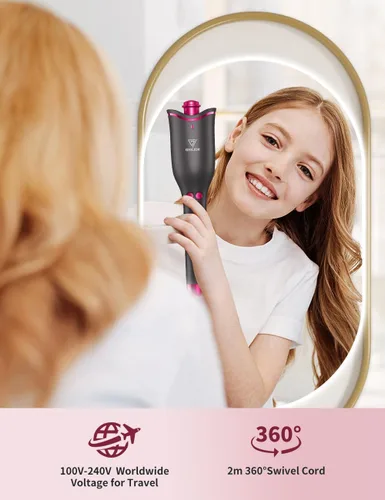 Miniatura 4 de Rizador automático para mujer, rizador automático giratorio de cabello largo, barril de cerámica de 1 pulgada, 4 temperaturas y 3 temporizadores