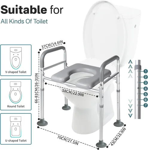 Miniatura 5 de Eosprim Elevadores de asiento de inodoro para personas mayores alargados, asiento de inodoro elevado con asas, marcos de seguridad de inodoro