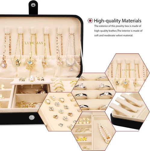Miniatura 4 de CLUDEMAS Joyero organizador de viaje para mujeres y niñas pequeñas cajas de almacenamiento de joyas de piel sintética soporte portátil para joyas